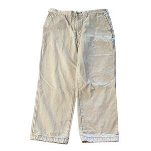 Lands End Traditional Fit Beige Cotton Chino Plaid Fleece Lined Pants Size 38x30